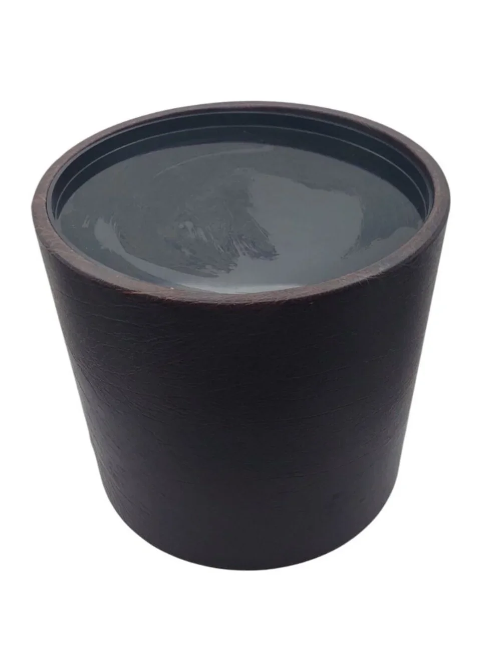 Traditional Dark Brown Vinyl Ice Bucket Set W/ Acrylic Lid Handle and Tongs